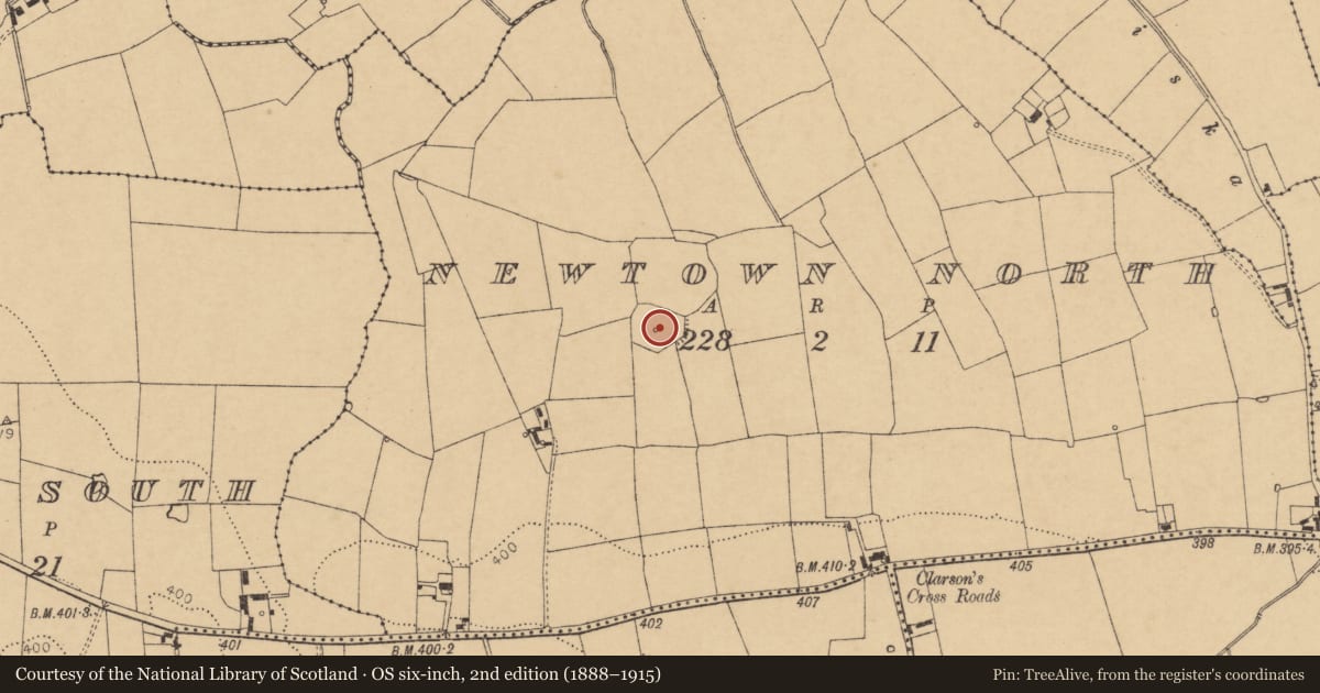 Ordnance Survey six-inch map, 2nd edition (1888–1915) covering the location of Enclosure, Newtown North, County Cork, with a pin at the register's coordinates