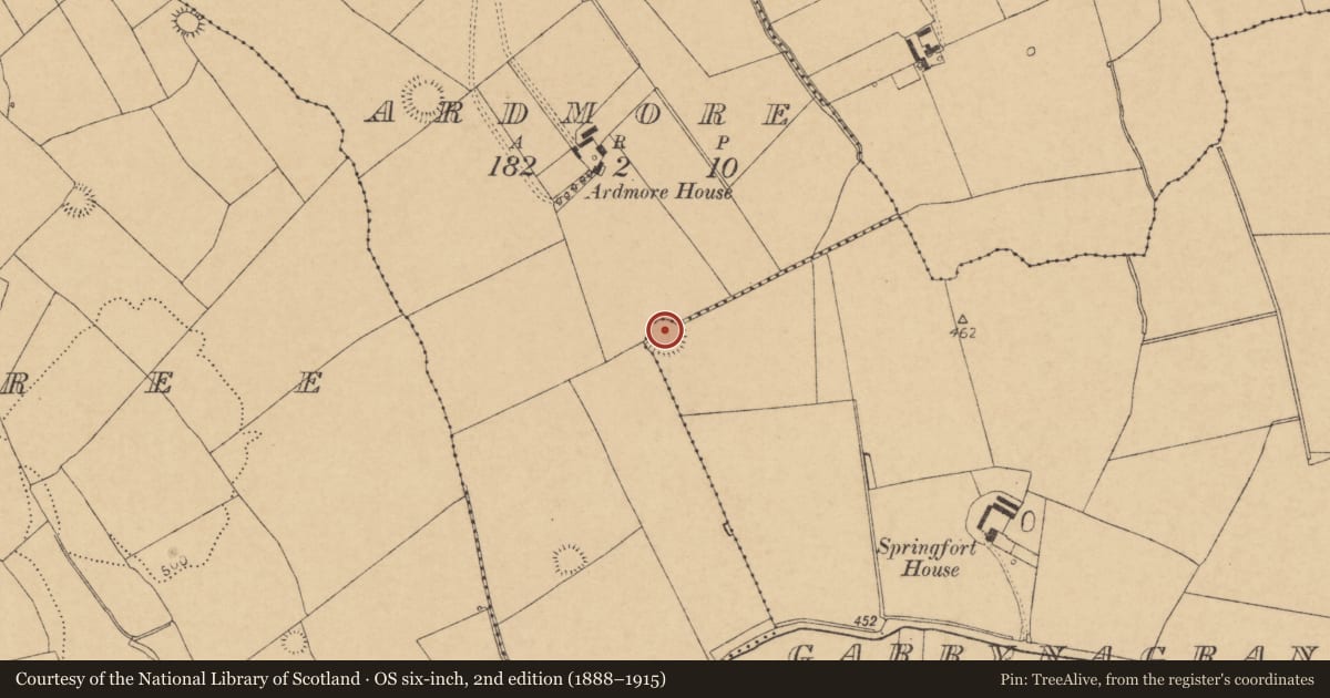 Ordnance Survey six-inch map, 2nd edition (1888–1915) covering the location of Ringfort - rath, Garrynagranoge, County Cork, with a pin at the register's coordinates