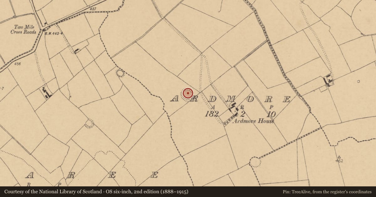 Ordnance Survey six-inch map, 2nd edition (1888–1915) covering the location of Ringfort - rath, Ardmore, County Cork, with a pin at the register's coordinates
