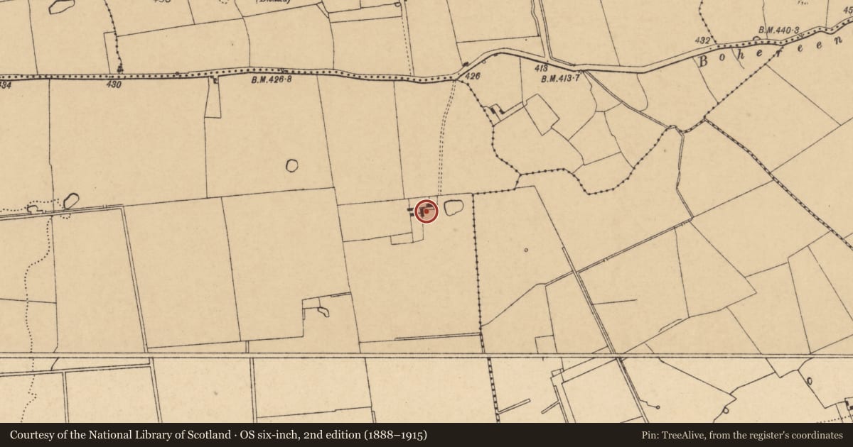 Ordnance Survey six-inch map, 2nd edition (1888–1915) covering the location of House - vernacular house, Curraghcloonabro West, County Cork, with a pin at the register's coordinates