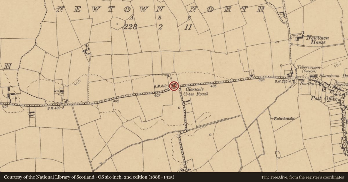 Ordnance Survey six-inch map, 2nd edition (1888–1915) covering the location of House - vernacular house, Newtown North, County Cork, with a pin at the register's coordinates