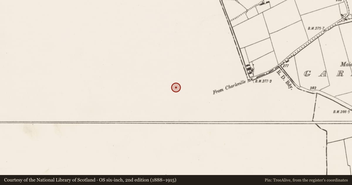 Ordnance Survey six-inch map, 2nd edition (1888–1915) covering the location of Designed landscape feature, Rathgoggan Middle, County Cork, with a pin at the register's coordinates