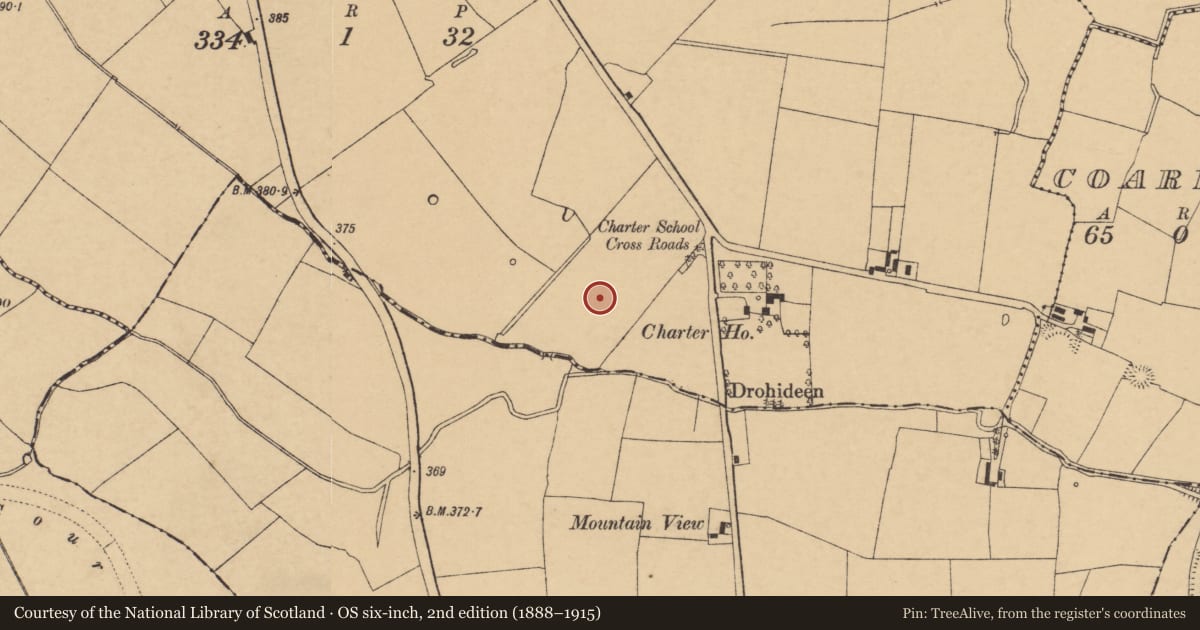 Ordnance Survey six-inch map, 2nd edition (1888–1915) covering the location of Pit-burial, Rathgoggan South, County Cork, with a pin at the register's coordinates