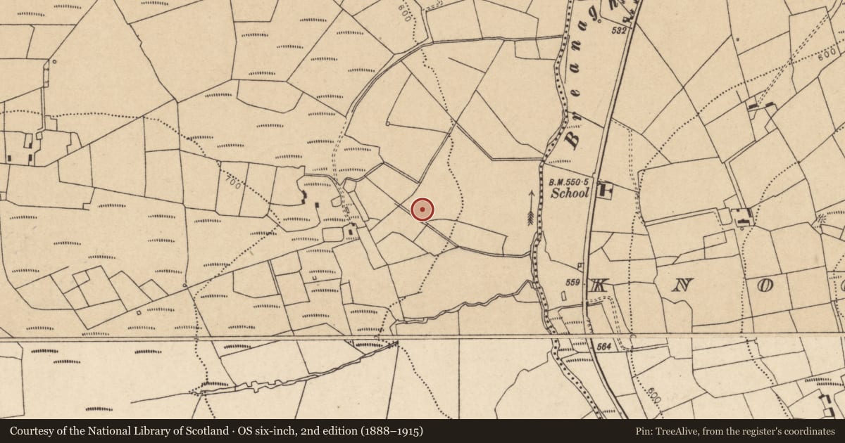 Ordnance Survey six-inch map, 2nd edition (1888–1915) covering the location of Fulacht fia, Cloghvoula, County Cork, with a pin at the register's coordinates
