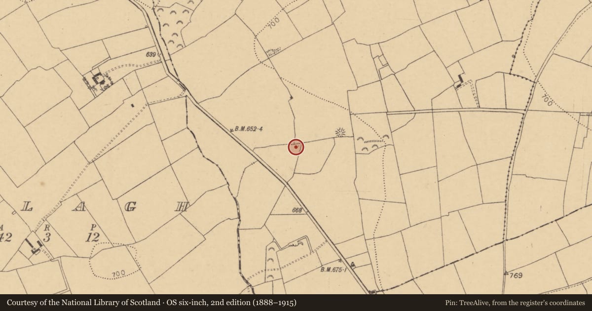 Ordnance Survey six-inch map, 2nd edition (1888–1915) covering the location of Fulacht fia, Cooles, County Cork, with a pin at the register's coordinates