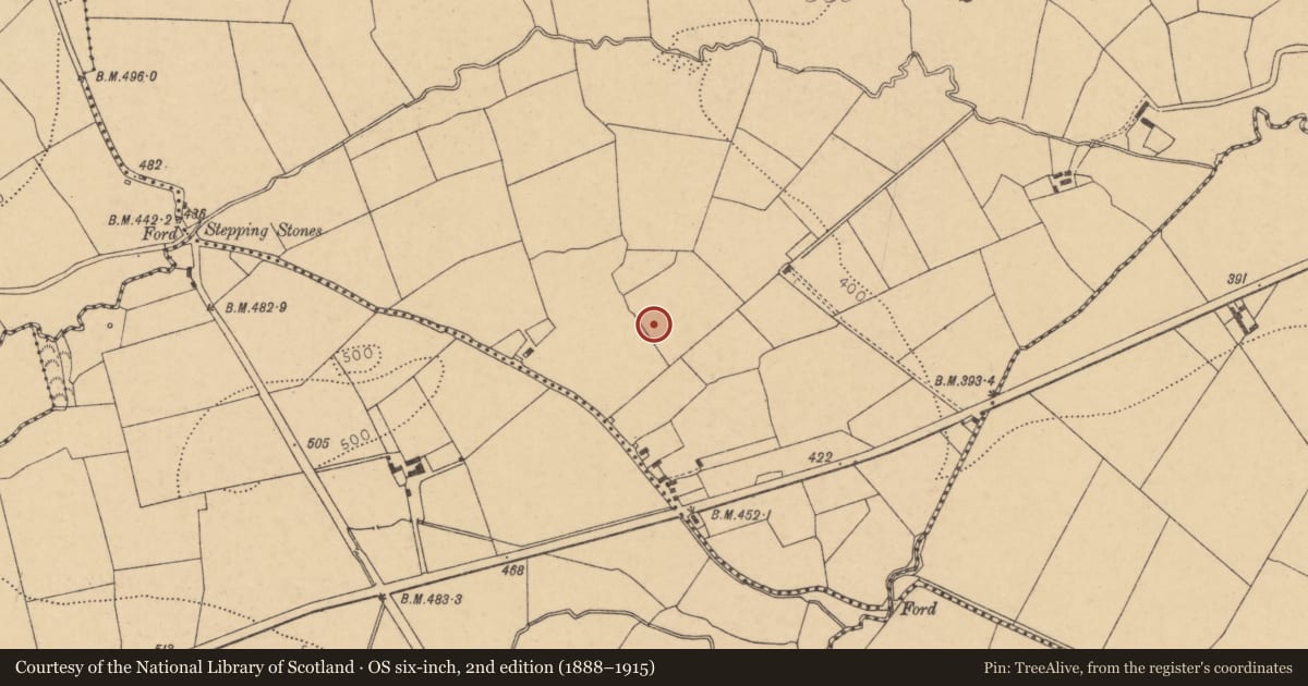 Ordnance Survey six-inch map, 2nd edition (1888–1915) covering the location of Fulacht fia, Cromoge, County Cork, with a pin at the register's coordinates