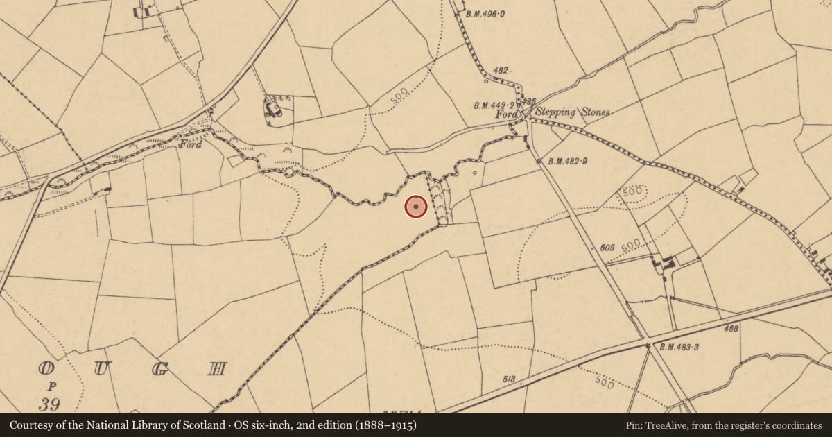 Ordnance Survey six-inch map, 2nd edition (1888–1915) covering the location of Mound, Knockough, County Cork, with a pin at the register's coordinates