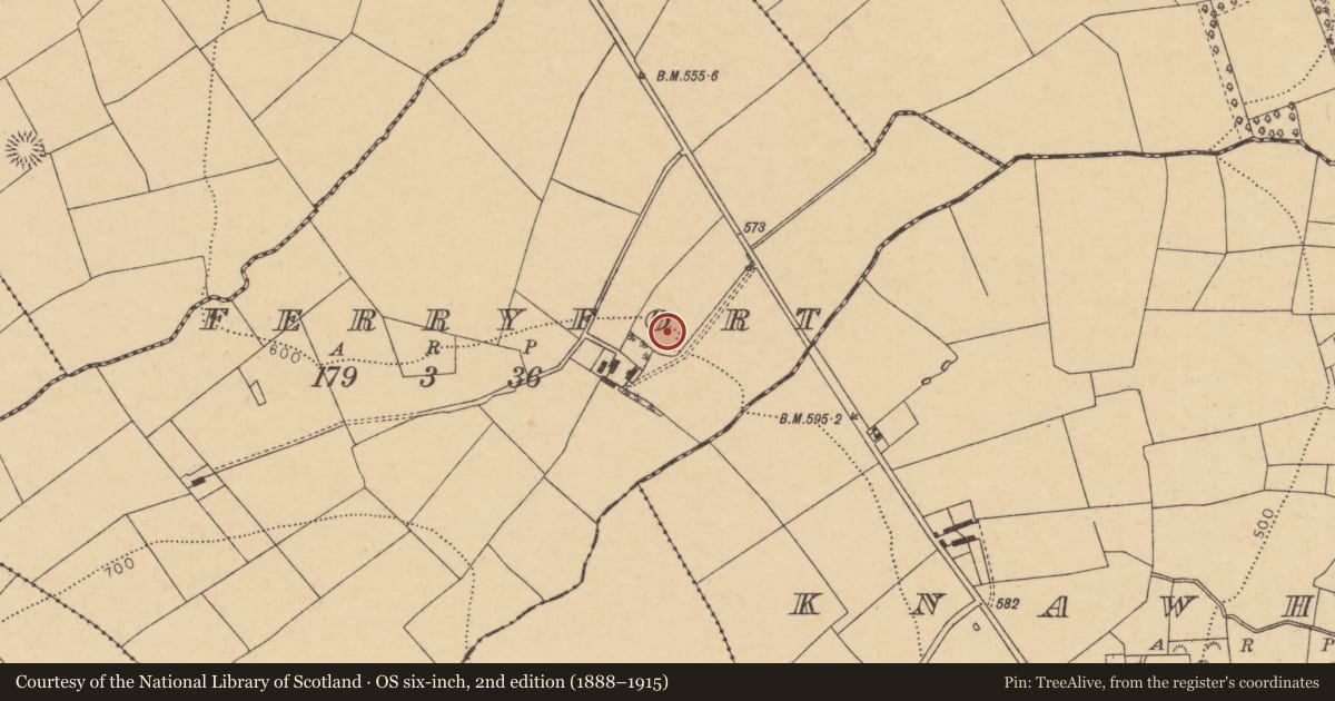 Ordnance Survey six-inch map, 2nd edition (1888–1915) covering the location of Ringfort - rath, Ferryfort, County Cork, with a pin at the register's coordinates