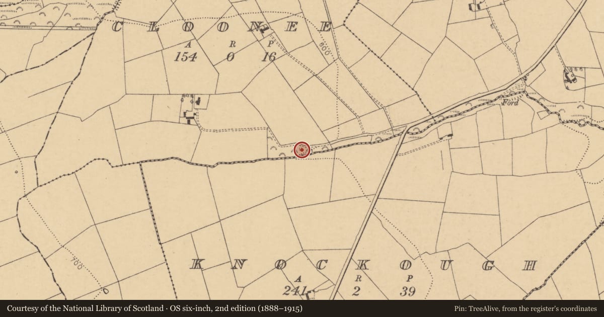 Ordnance Survey six-inch map, 2nd edition (1888–1915) covering the location of Kiln - lime, Cloonee, County Cork, with a pin at the register's coordinates