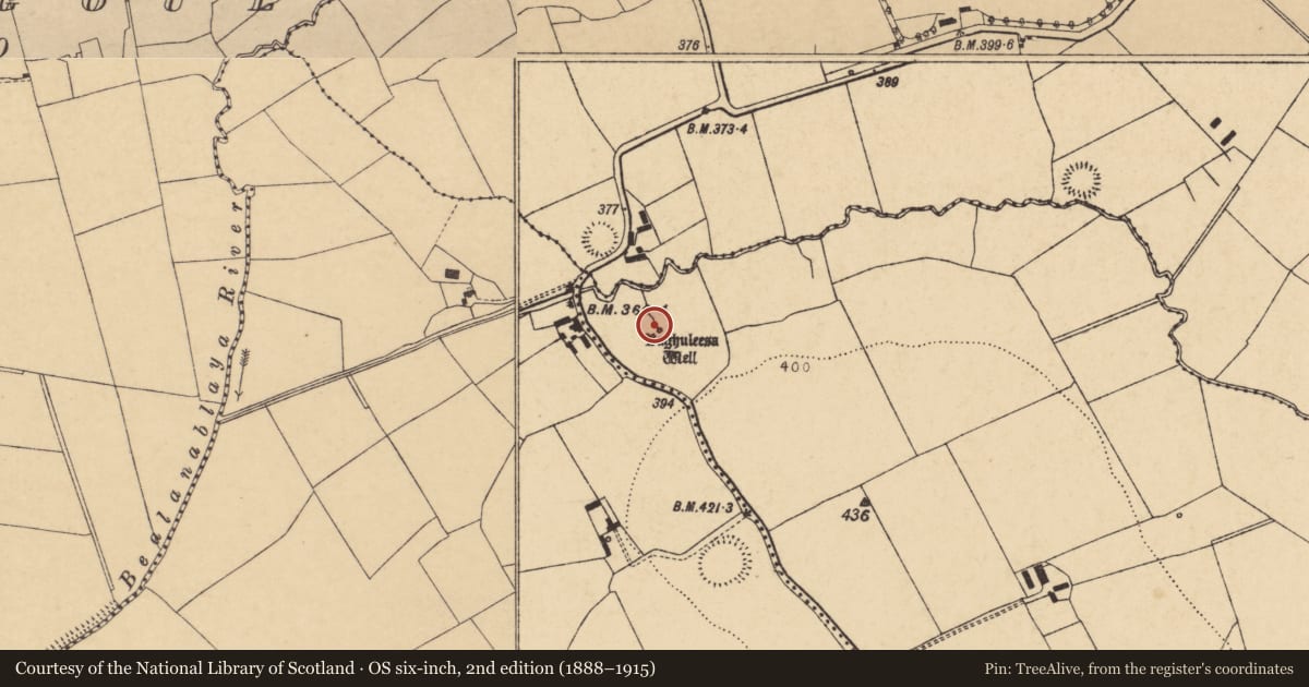 Ordnance Survey six-inch map, 2nd edition (1888–1915) covering the location of Ritual site - holy well, Farthingville East, County Cork, with a pin at the register's coordinates