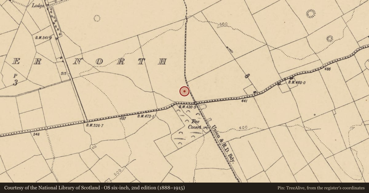 Ordnance Survey six-inch map, 2nd edition (1888–1915) covering the location of Fulacht fia, Killabraher North, County Cork, with a pin at the register's coordinates