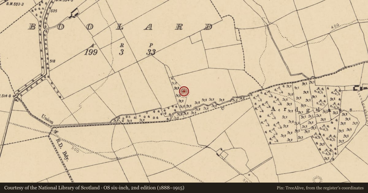Ordnance Survey six-inch map, 2nd edition (1888–1915) covering the location of Ringfort - rath, Boolard, County Cork, with a pin at the register's coordinates