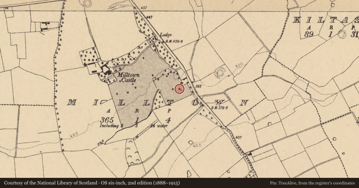 Ordnance Survey six-inch map, 2nd edition (1888–1915) covering the location of Castle - unclassified, Milltown, County Cork, with a pin at the register's coordinates