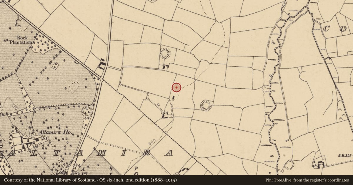 Ordnance Survey six-inch map, 2nd edition (1888–1915) covering the location of Earthwork, Moyge, County Cork, with a pin at the register's coordinates