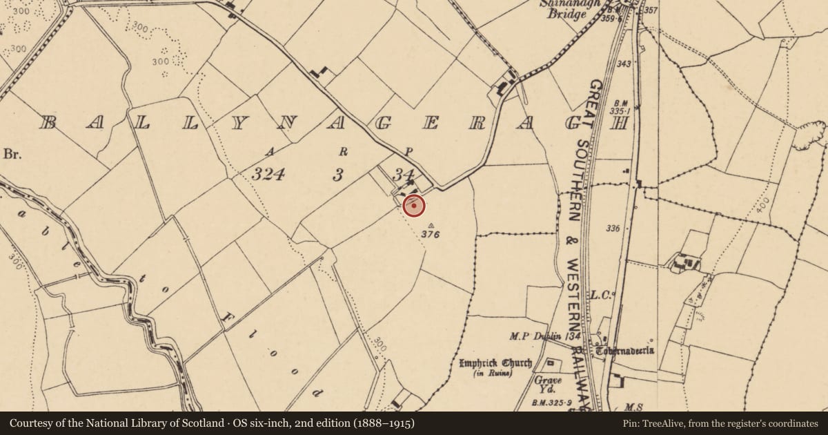 Ordnance Survey six-inch map, 2nd edition (1888–1915) covering the location of Castle - unclassified, Ballynageragh, County Cork, with a pin at the register's coordinates