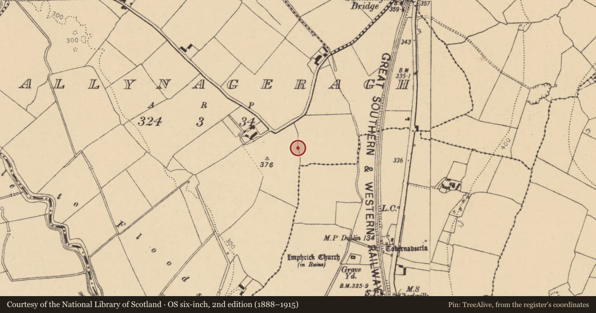 Ordnance Survey six-inch map, 2nd edition (1888–1915) covering the location of Excavation - miscellaneous, Ballynageragh, County Cork, with a pin at the register's coordinates