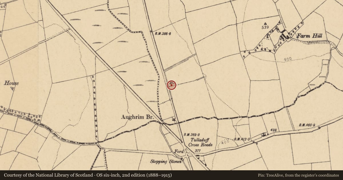 Ordnance Survey six-inch map, 2nd edition (1888–1915) covering the location of Burnt mound, Teeveeny, County Cork, with a pin at the register's coordinates