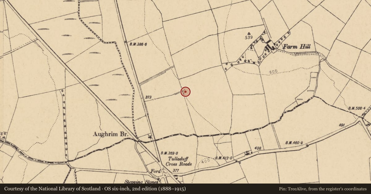 Ordnance Survey six-inch map, 2nd edition (1888–1915) covering the location of Burnt mound, Teeveeny, County Cork, with a pin at the register's coordinates