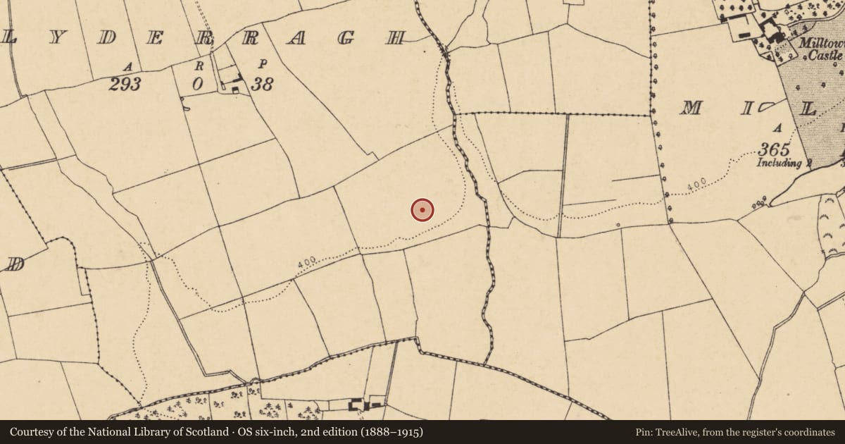 Ordnance Survey six-inch map, 2nd edition (1888–1915) covering the location of Pit-burial, Clyderragh, County Cork, with a pin at the register's coordinates