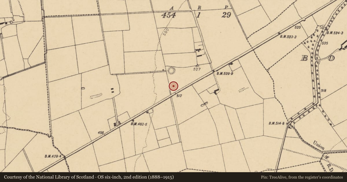 Ordnance Survey six-inch map, 2nd edition (1888–1915) covering the location of Burnt spread, Curraghcloonabro East, County Cork, with a pin at the register's coordinates