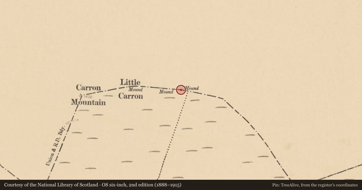 Ordnance Survey six-inch map, 2nd edition (1888–1915) covering the location of Cairn - boundary cairn, Streamhill East, County Cork, with a pin at the register's coordinates