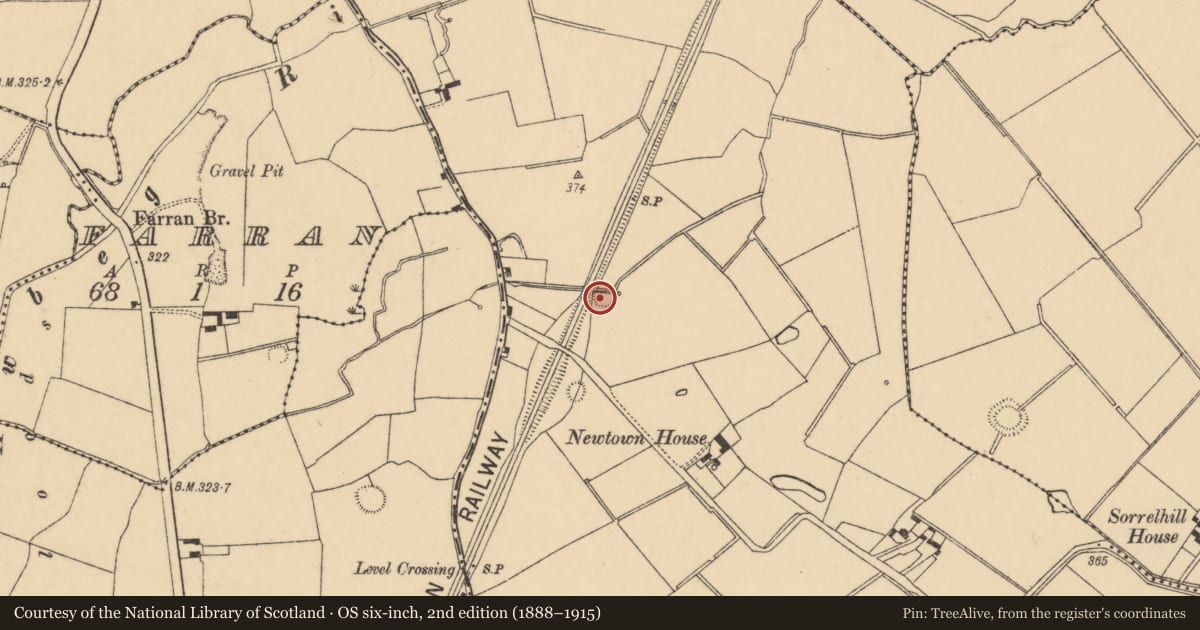 Ordnance Survey six-inch map, 2nd edition (1888–1915) covering the location of Earthwork, Newtown (Fermoy By., Ballyhay Par.), County Cork, with a pin at the register's coordinates