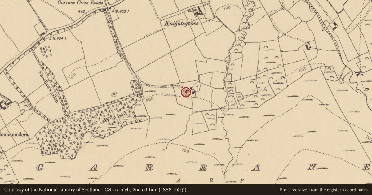 Ordnance Survey six-inch map, 2nd edition (1888–1915) covering the location of House - vernacular house, Garrane, County Cork, with a pin at the register's coordinates