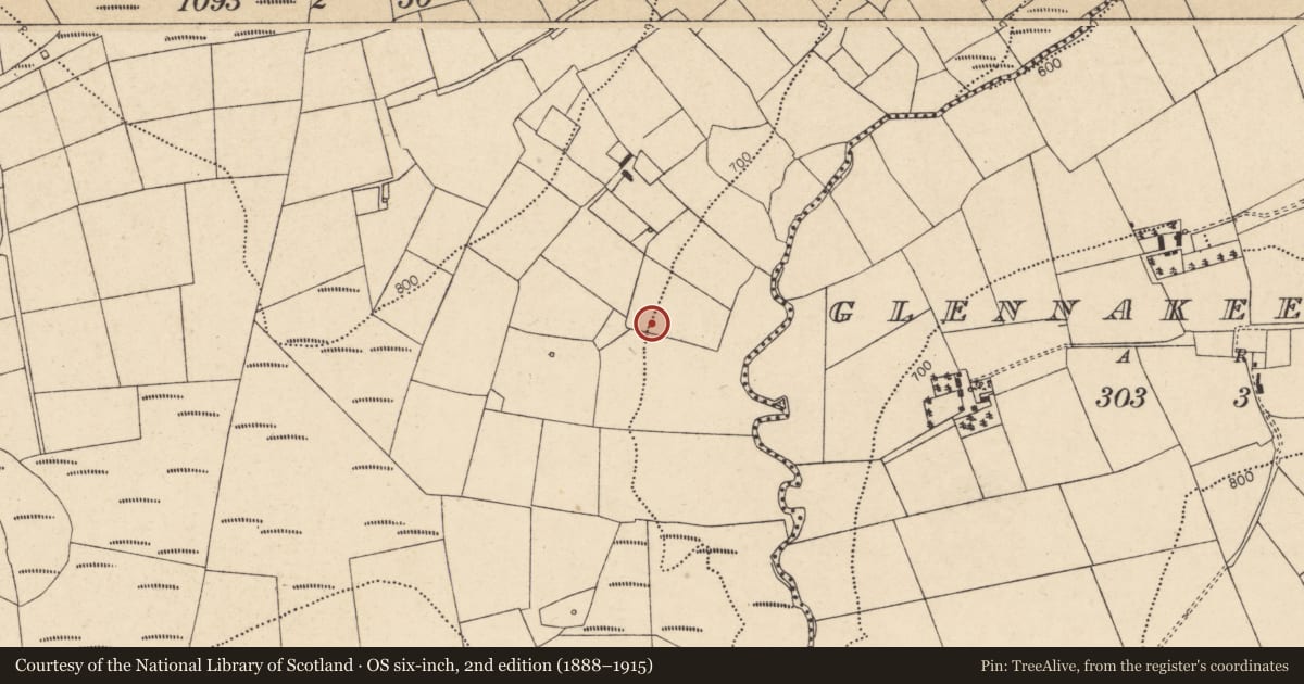 Ordnance Survey six-inch map, 2nd edition (1888–1915) covering the location of Fulacht fia, Knockaclarig, County Cork, with a pin at the register's coordinates