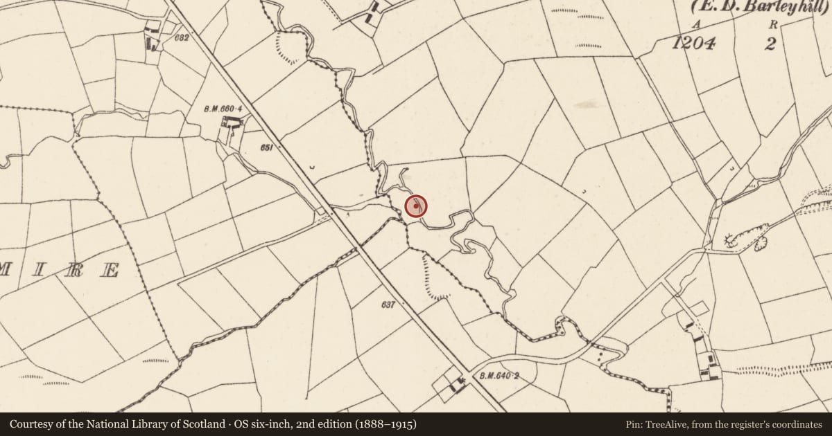 Ordnance Survey six-inch map, 2nd edition (1888–1915) covering the location of Ritual site - holy well, Knockduff Upper (Duhallow By., Clonfert Par.), County Cork, with a pin at the register's coordinates