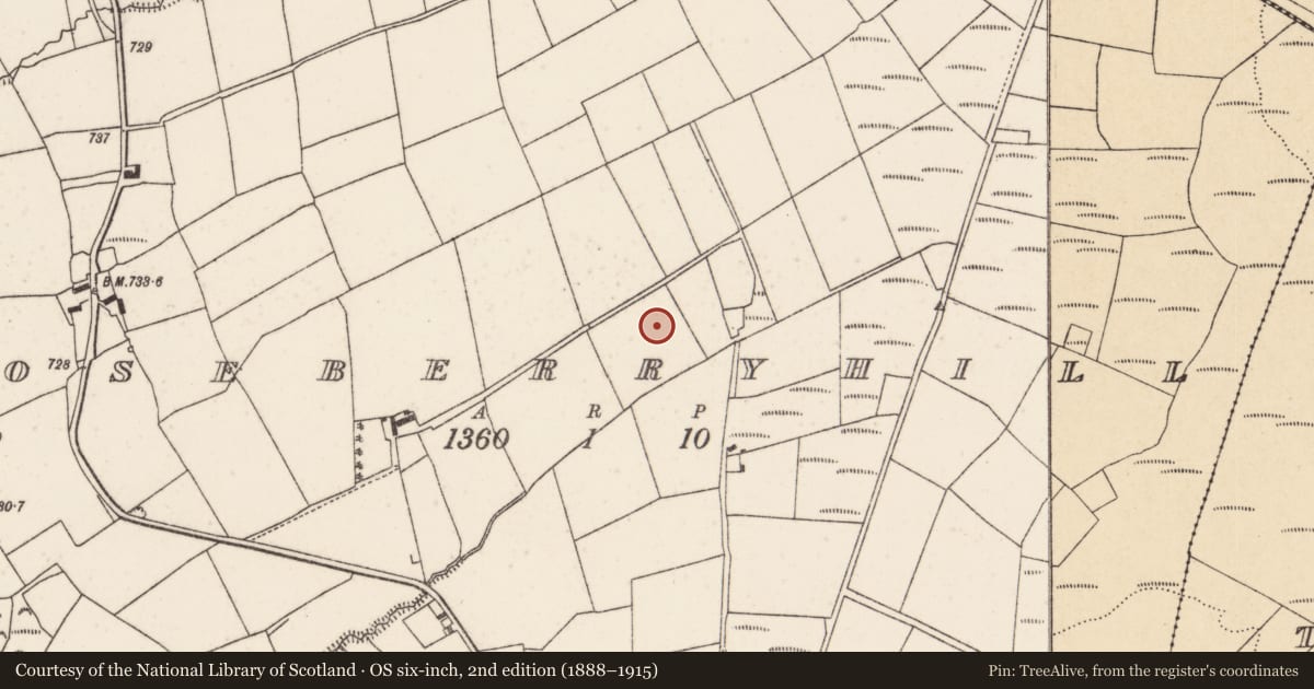 Ordnance Survey six-inch map, 2nd edition (1888–1915) covering the location of Fulacht fia, Gooseberryhill, County Cork, with a pin at the register's coordinates