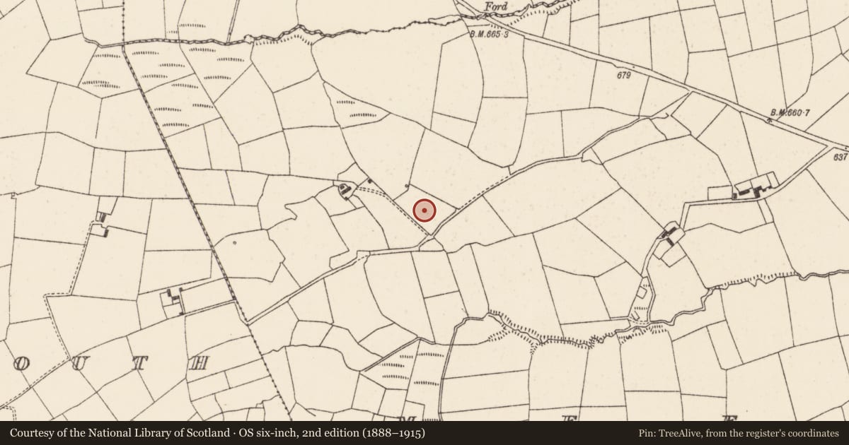 Ordnance Survey six-inch map, 2nd edition (1888–1915) covering the location of Fulacht fia, Meens (Duhallow By., Clonfert Par.), County Cork, with a pin at the register's coordinates