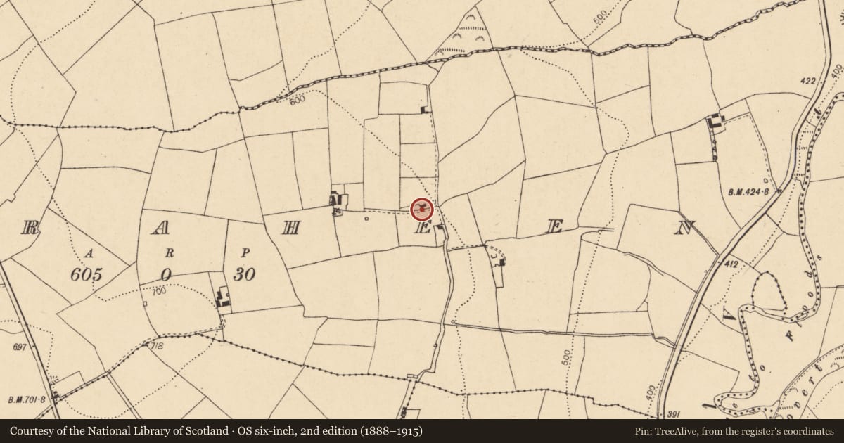 Ordnance Survey six-inch map, 2nd edition (1888–1915) covering the location of House - vernacular house, Curraheen, County Cork, with a pin at the register's coordinates