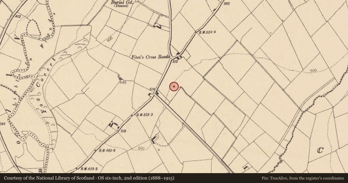 Ordnance Survey six-inch map, 2nd edition (1888–1915) covering the location of Fulacht fia, Ballybahallagh, County Cork, with a pin at the register's coordinates