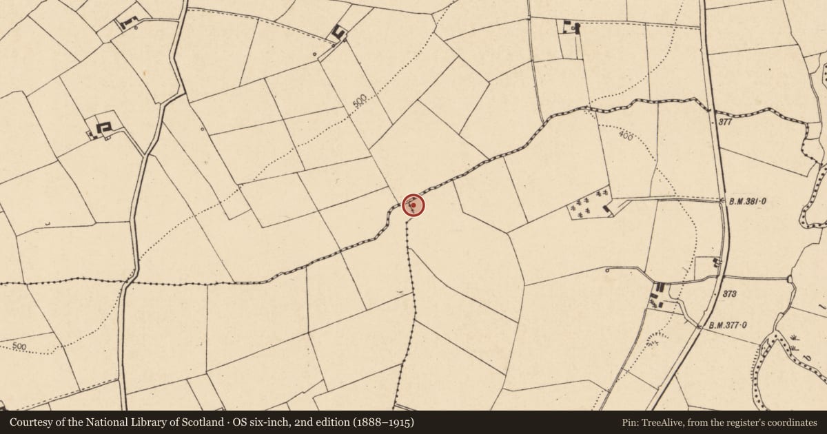 Ordnance Survey six-inch map, 2nd edition (1888–1915) covering the location of Fulacht fia, Coolageela East, County Cork, with a pin at the register's coordinates