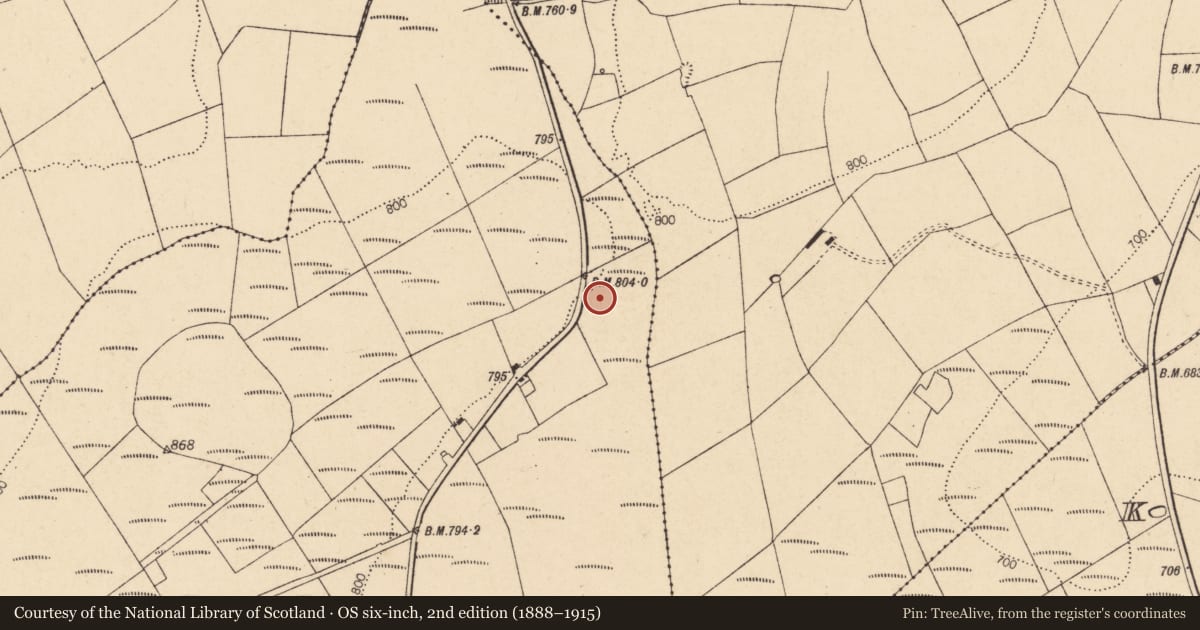 Ordnance Survey six-inch map, 2nd edition (1888–1915) covering the location of Fulacht fia, Knockawillin (Duhallow By., Clonfert Par.), County Cork, with a pin at the register's coordinates
