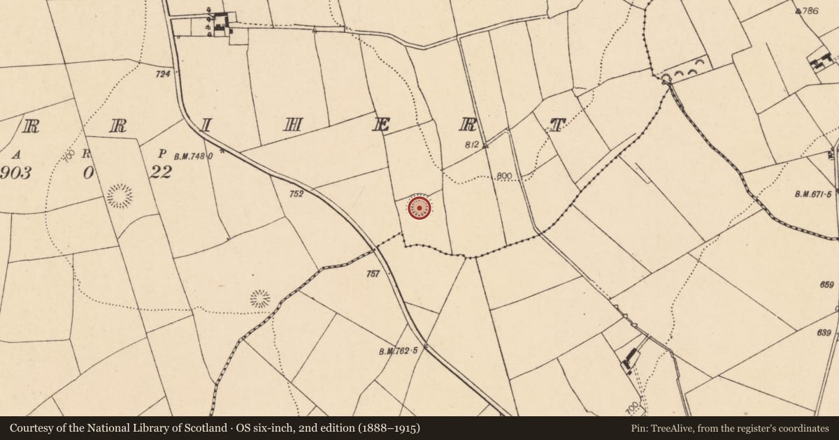 Ordnance Survey six-inch map, 2nd edition (1888–1915) covering the location of Church, Kilberrihert, County Cork, with a pin at the register's coordinates