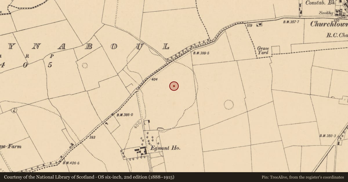 Ordnance Survey six-inch map, 2nd edition (1888–1915) covering the location of Ringfort - rath, Egmont, County Cork, with a pin at the register's coordinates