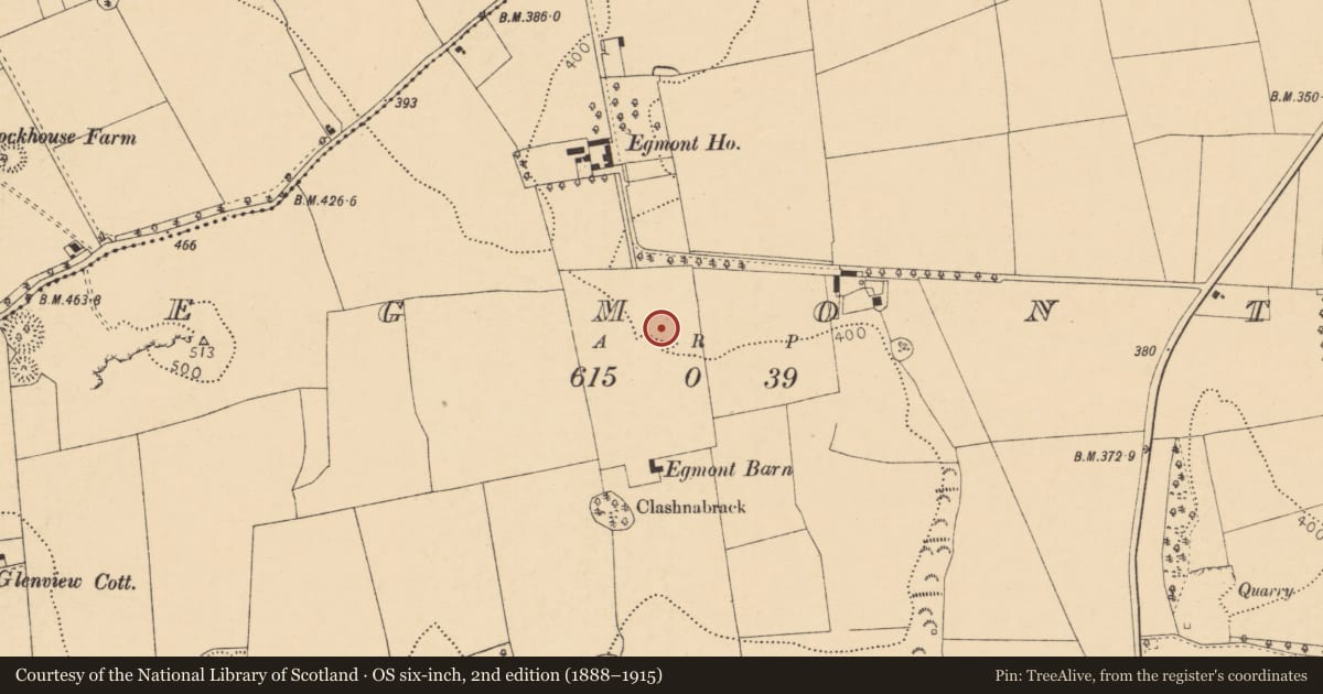 Ordnance Survey six-inch map, 2nd edition (1888–1915) covering the location of Bowling green, Egmont, County Cork, with a pin at the register's coordinates