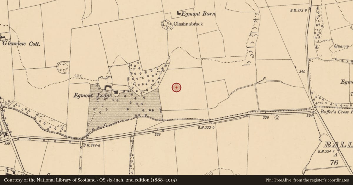 Ordnance Survey six-inch map, 2nd edition (1888–1915) covering the location of Ringfort - rath, Egmont, County Cork, with a pin at the register's coordinates