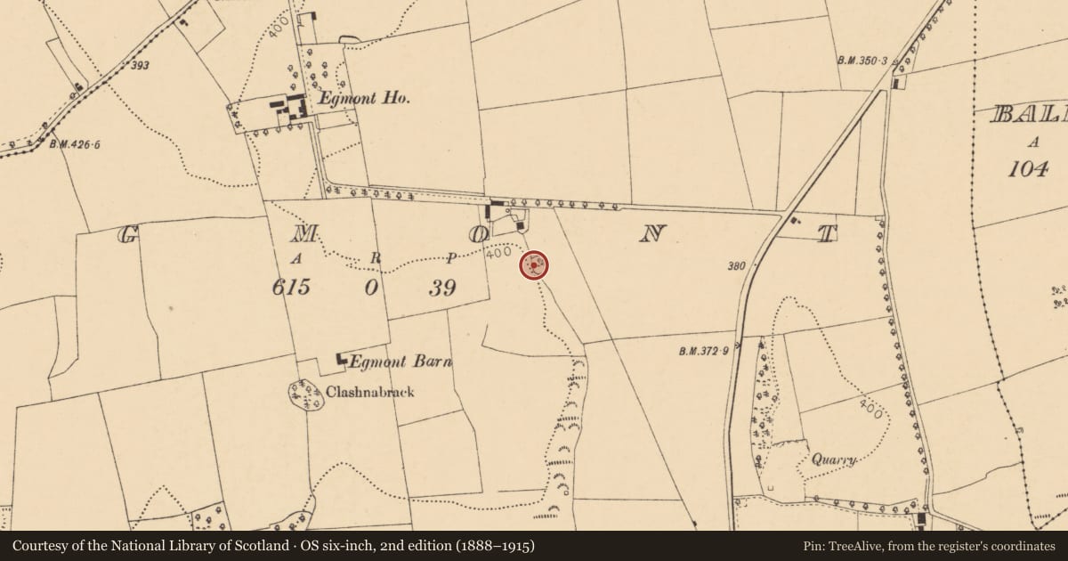 Ordnance Survey six-inch map, 2nd edition (1888–1915) covering the location of Ringfort - rath, Egmont, County Cork, with a pin at the register's coordinates
