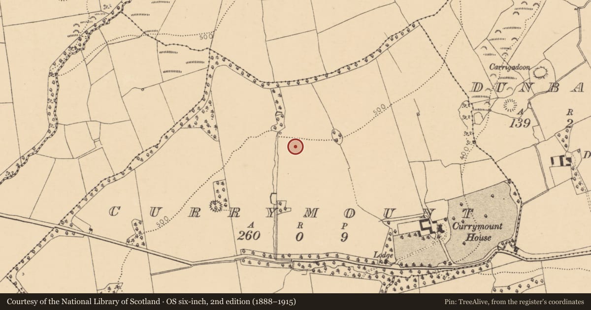 Ordnance Survey six-inch map, 2nd edition (1888–1915) covering the location of Enclosure, Currymount, County Cork, with a pin at the register's coordinates