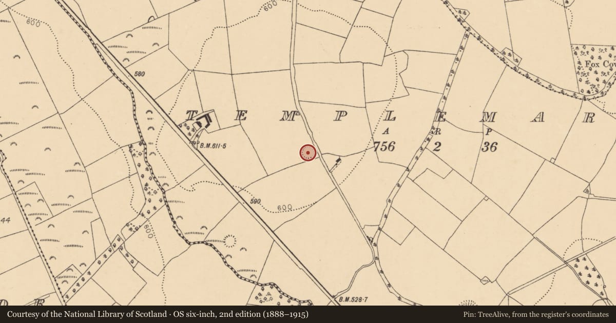 Ordnance Survey six-inch map, 2nd edition (1888–1915) covering the location of Ringfort - rath, Templemary, County Cork, with a pin at the register's coordinates