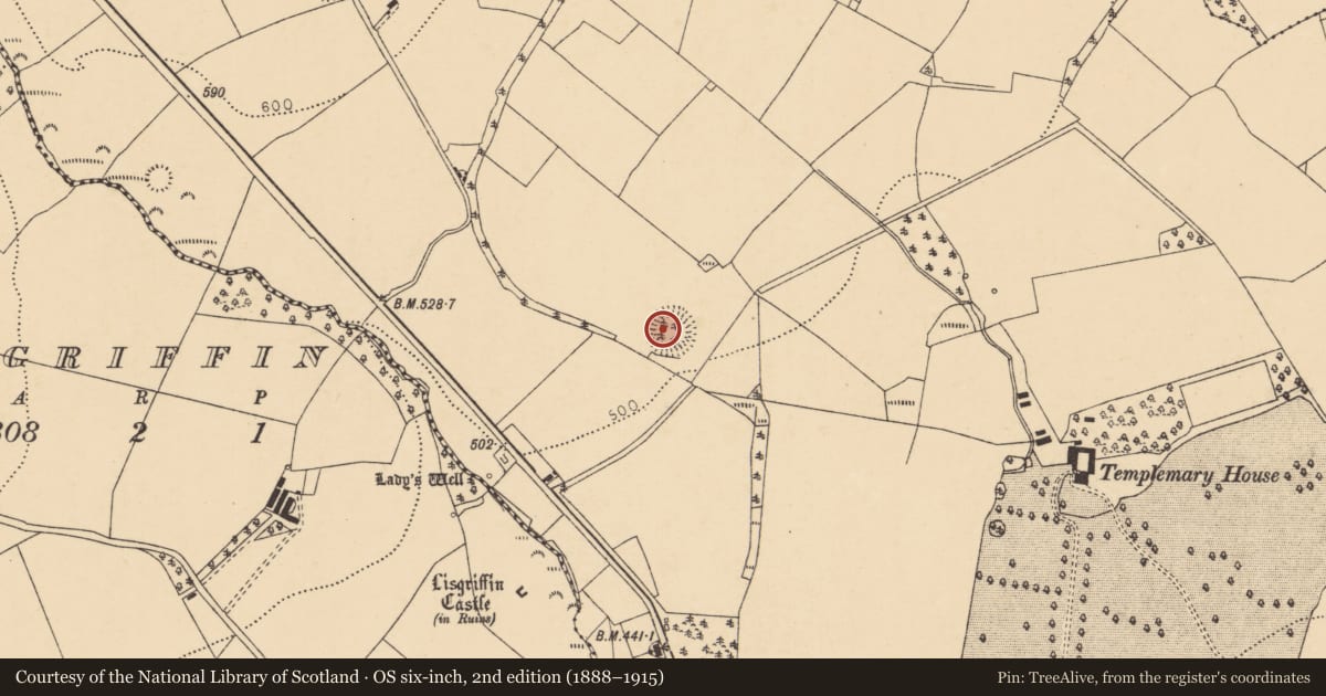 Ordnance Survey six-inch map, 2nd edition (1888–1915) covering the location of Ringfort - rath, Templemary, County Cork, with a pin at the register's coordinates
