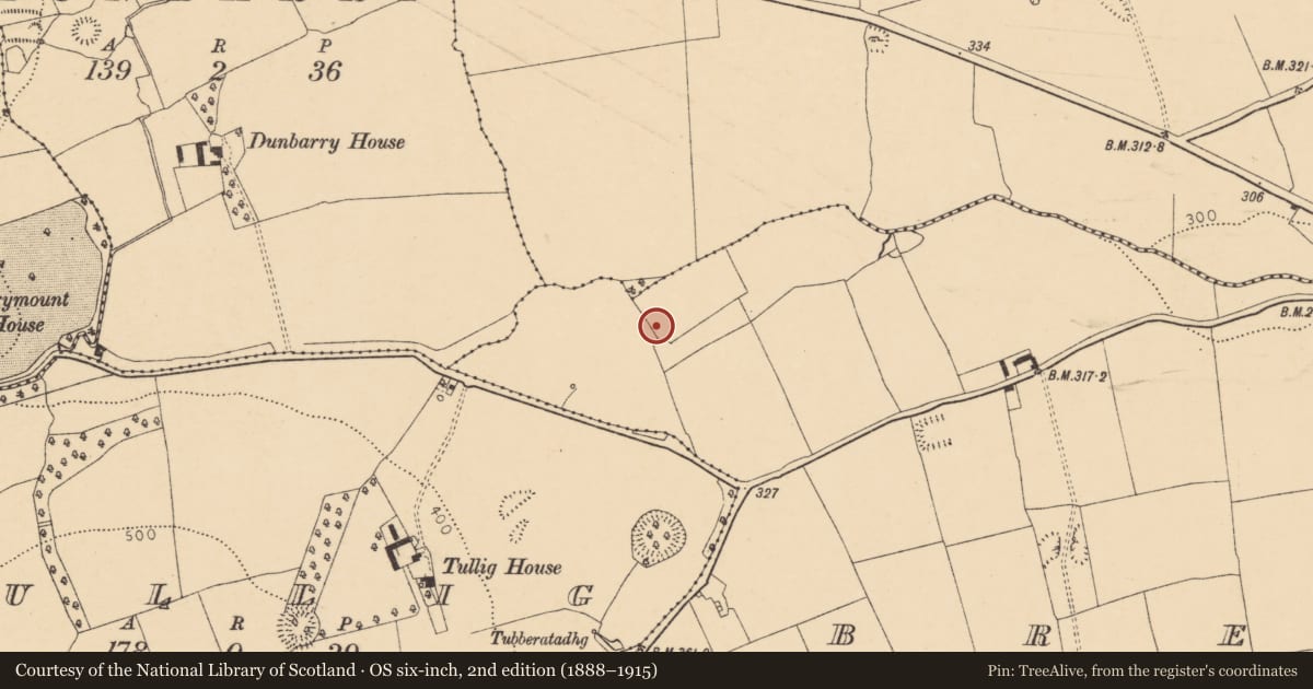 Ordnance Survey six-inch map, 2nd edition (1888–1915) covering the location of Fulacht fia, Bregoge, County Cork, with a pin at the register's coordinates