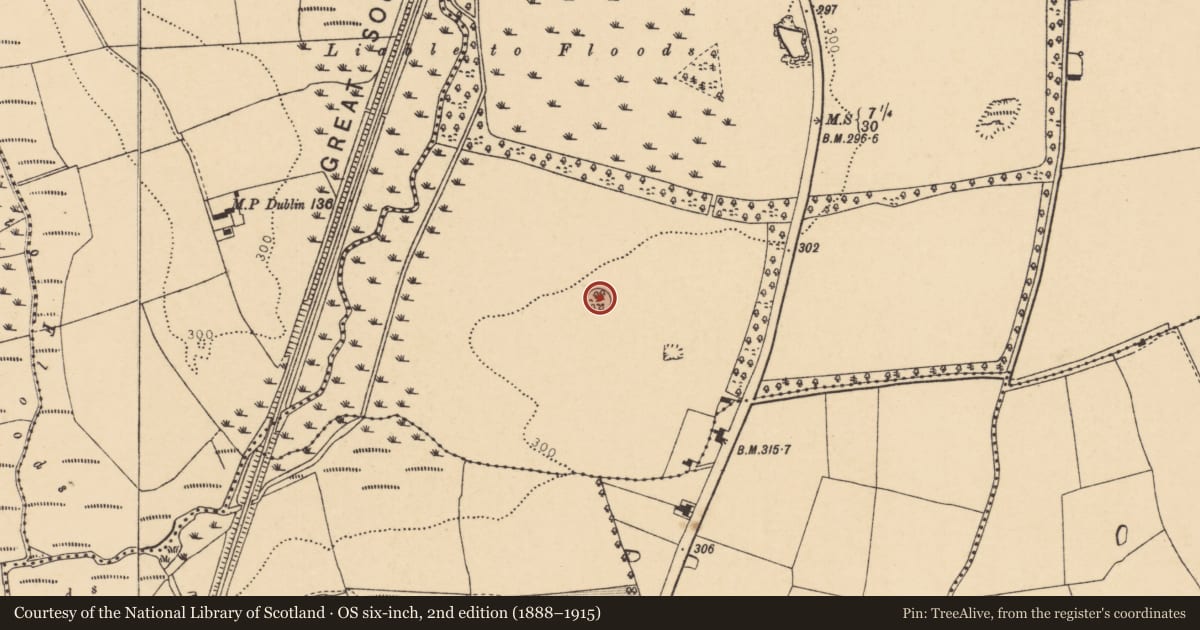 Ordnance Survey six-inch map, 2nd edition (1888–1915) covering the location of Ringfort - rath, Velvetstown, County Cork, with a pin at the register's coordinates