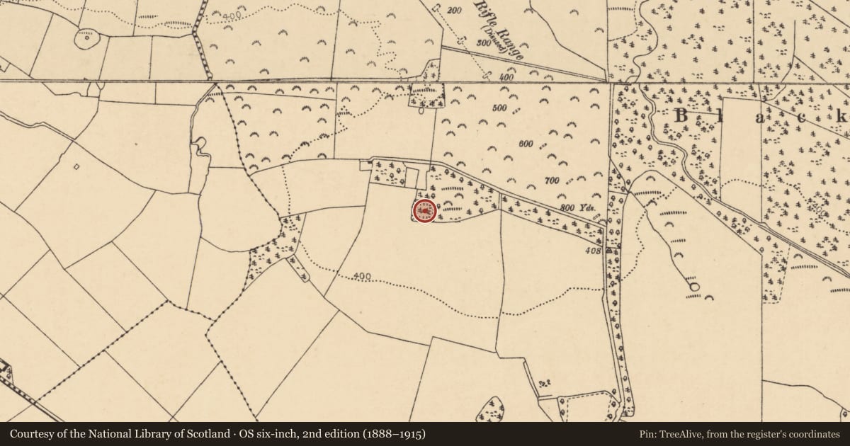 Ordnance Survey six-inch map, 2nd edition (1888–1915) covering the location of Moated site, Ballinvonear, County Cork, with a pin at the register's coordinates