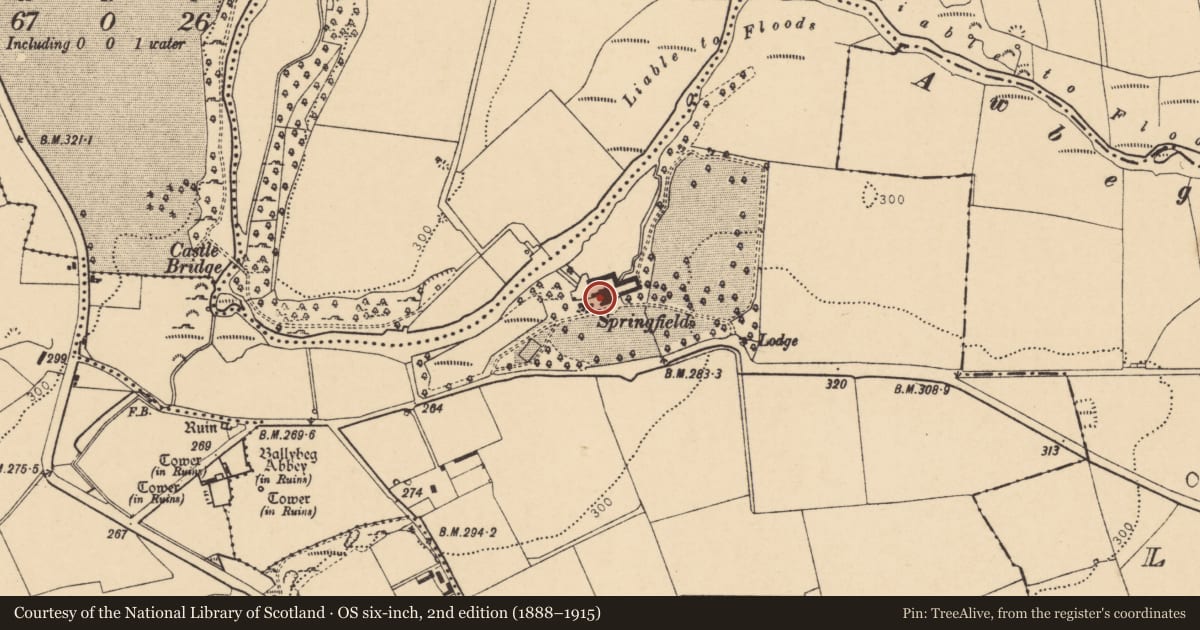 Ordnance Survey six-inch map, 2nd edition (1888–1915) covering the location of Country house, Ballybeg East, County Cork, with a pin at the register's coordinates