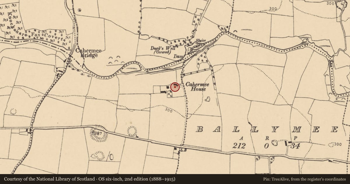 Ordnance Survey six-inch map, 2nd edition (1888–1915) covering the location of Country house, Cahermee, County Cork, with a pin at the register's coordinates