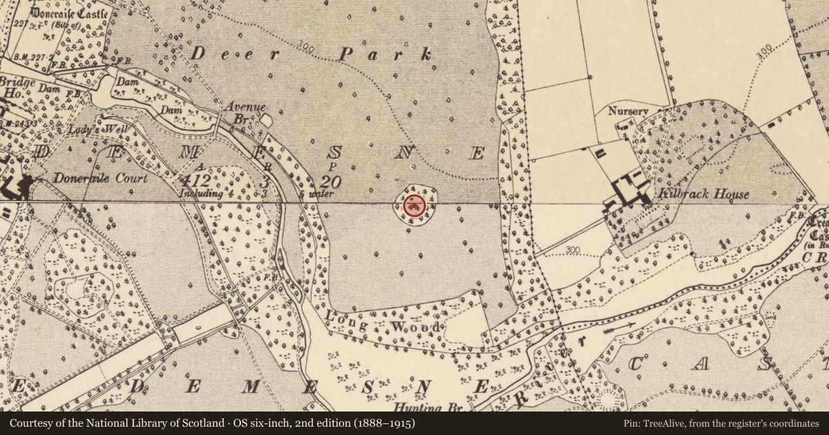 Ordnance Survey six-inch map, 2nd edition (1888–1915) covering the location of Ringfort - rath, Demesne, County Cork, with a pin at the register's coordinates
