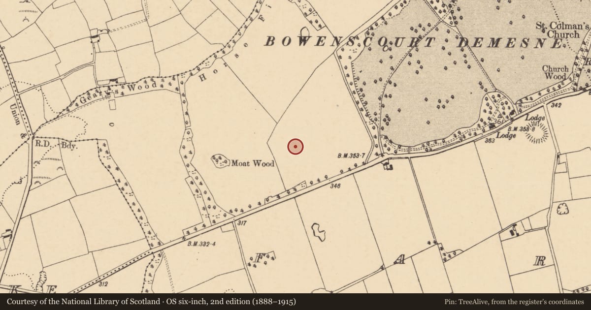 Ordnance Survey six-inch map, 2nd edition (1888–1915) covering the location of Souterrain, Farahy, County Cork, with a pin at the register's coordinates